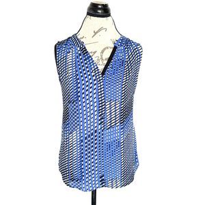 Banana Republic Womens Blouse Size XS Sleeveless Top V Neckline Blue White Print